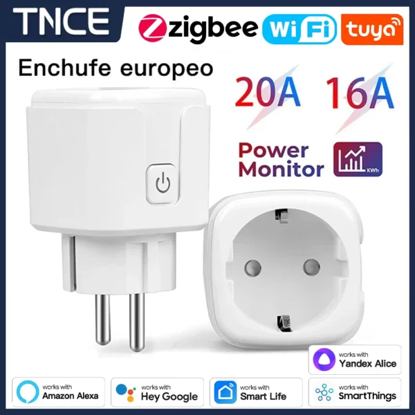 kf Sa724c8b61f9049c681bcb8aa8565f172W TNCE Tuya EU Plug Zigbee or WIFI 16 20A adapter Smart Socket outlet With Power Monitor