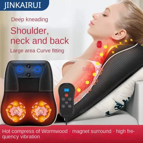 kf Saf269091ae3745dab9e38698868e4f84l Jinkairui Electric Shiatsu Head Neck Cervical Ttraction Body Massager Car Back Pillow with Heating Vibrating Massage