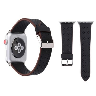 For Apple Watch Ultra 49mm&Watch Ultra 2 49mm / Series 10 46mm / 9&8&7 45mm / SE 3&SE 2&6&SE&5&4 44mm / 3&2&1 42mm Simple Fashion Genuine Leather Hole Pattern Watch Band