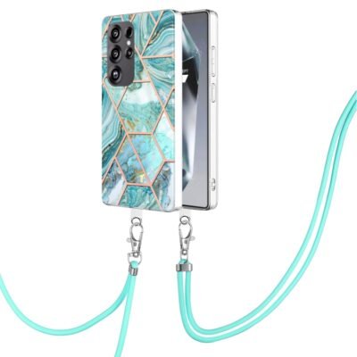 Electroplating IMD Splicing Dual-side Marble TPU Phone Case with Lanyard