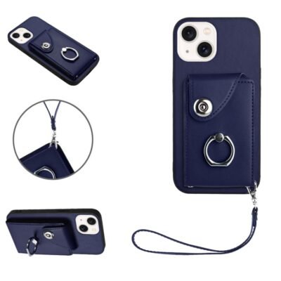 Organ Card Bag Ring Holder PU Phone Case with Lanyard