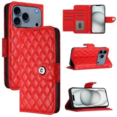Rhombic Texture Flip Leather Phone Case with Lanyard