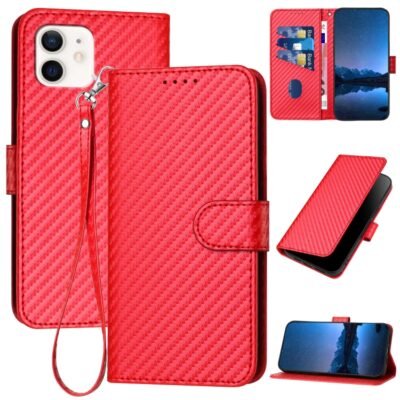 YX0070 Carbon Fiber Buckle Leather Phone Case with Lanyard