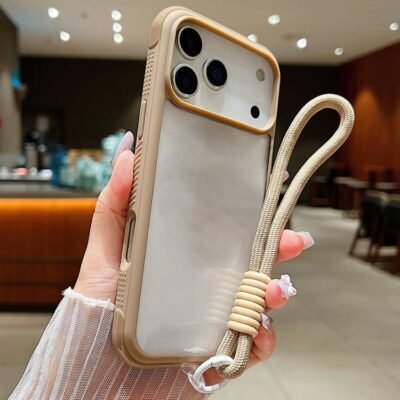 Solid Color Edge Transparency Acrylic TPU Phone Case with Wrist Strap